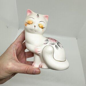 Vintage Porcelain Cat Kitten Floral 24K Gold Cottagecore Grannycore Sweet